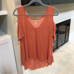 Free People Orange Cut Out Shoulder Top